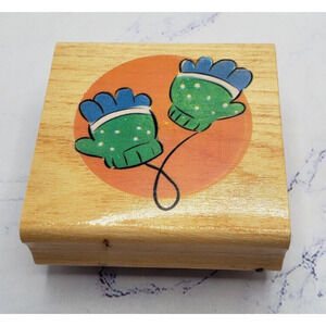 Winter Snow Fun Children's Gloves Wood Mounted Rubber Stamp